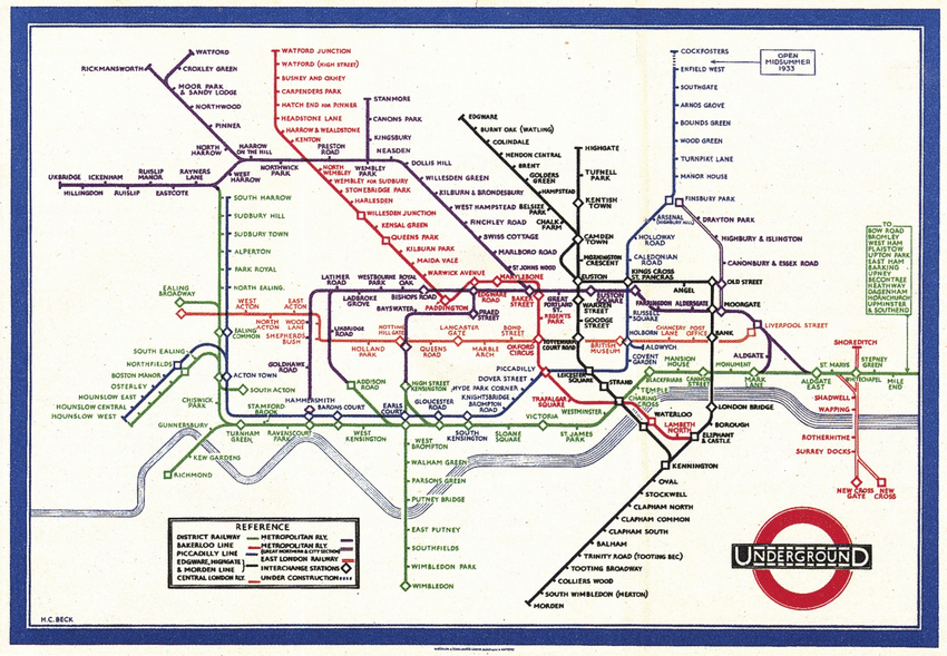 Henry Beck Tube Map first edition 1933 Printed at Waterlow Sons Ltd London